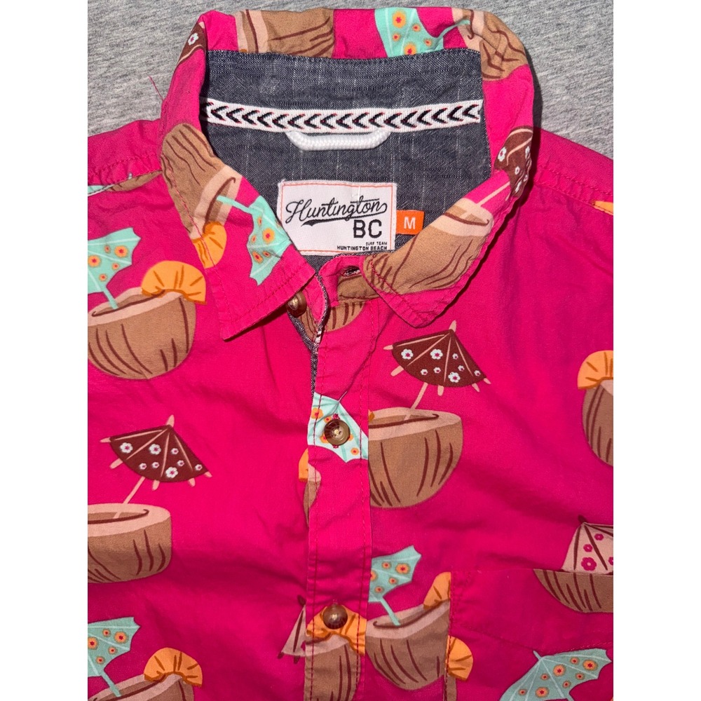 Huntington BC Mens Pink Coconut Cocktail Tropical Beach Summer Shirt Size Medium